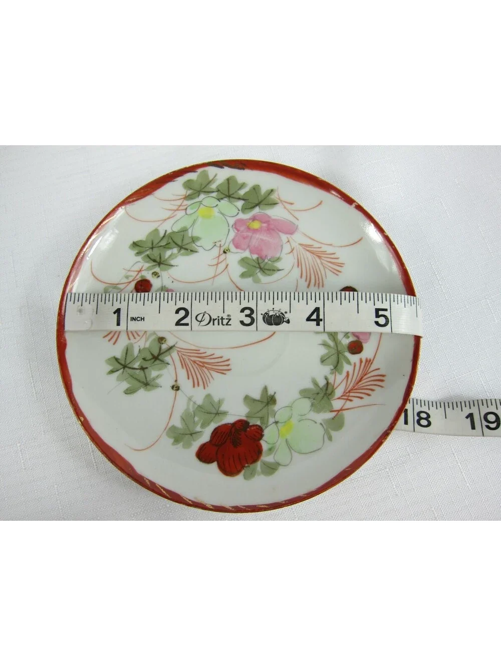 Antique Floral Red Pink Green & Gold Accent Tea Cup & Saucer Set Hand Painted